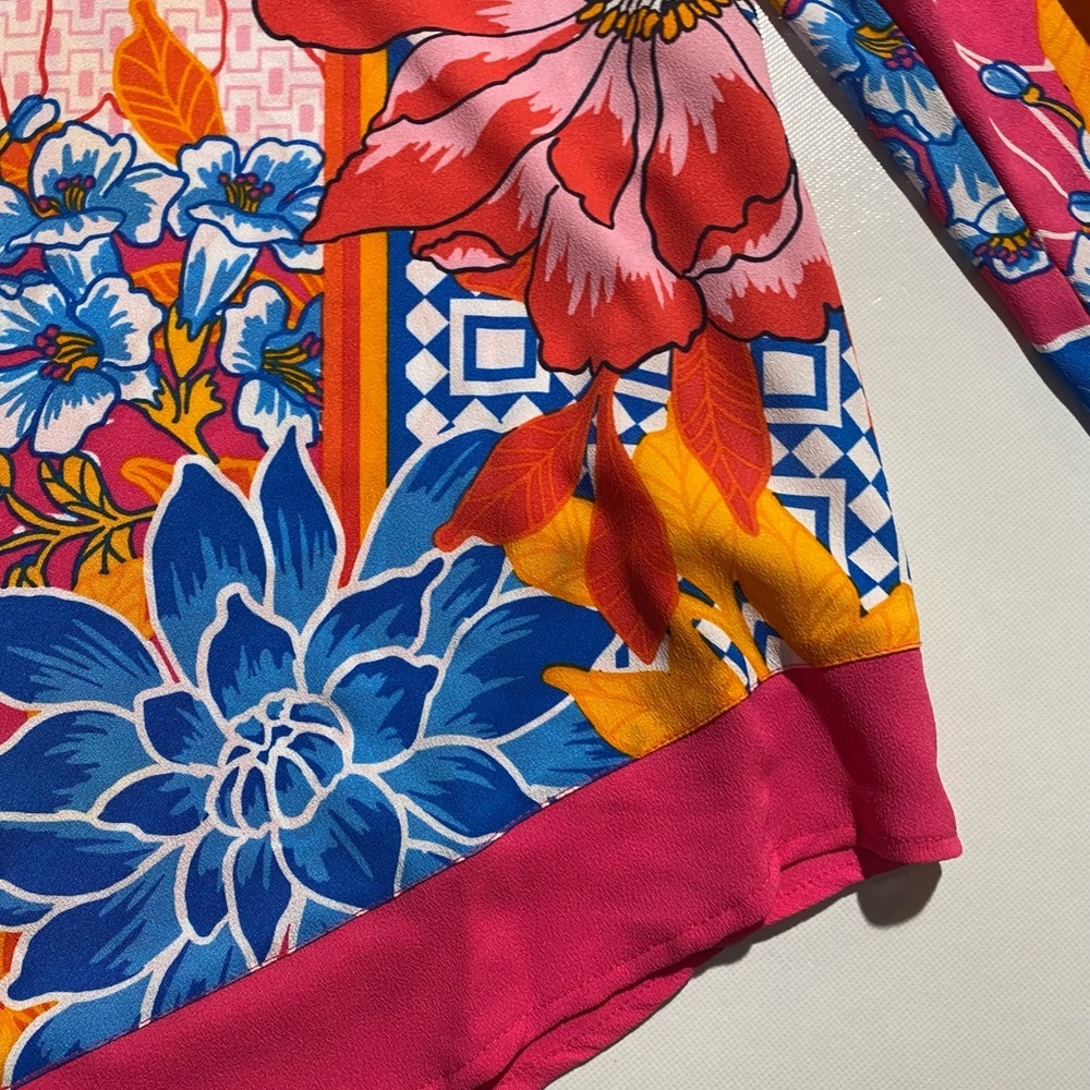 NEW Petite SIze PM Ruby Rd. Bright Blooms 3/4 Sleeve Floral Geo Print Blouse $65 - Picture 3 of 11